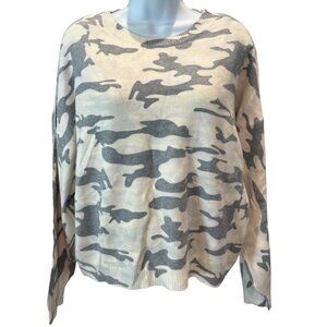 Tees2UrDoor‎ Camo Knit Sweater Cream Gray XL NWT Pullover Cozy Fall Style